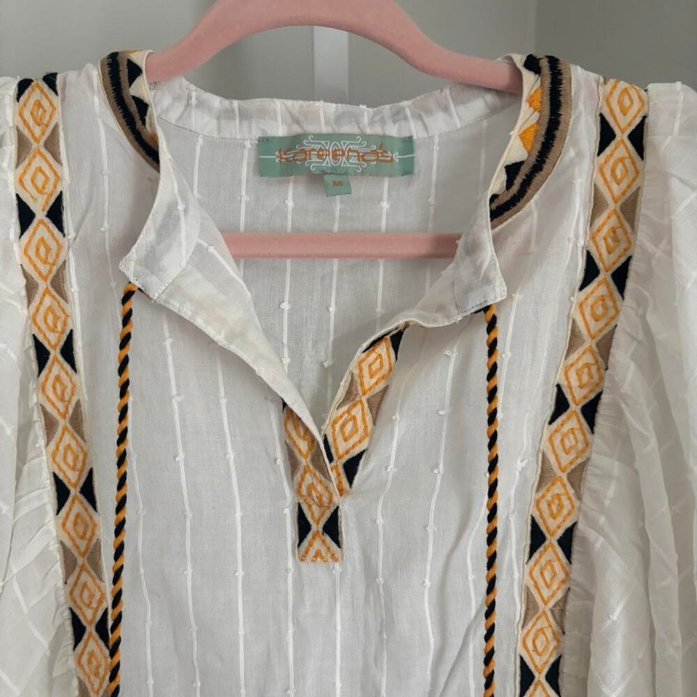 Kareena's white Kaftan Maxi Dress Ruffle Flowy Kimono Coverup Womens Size Medium - Picture 3 of 4